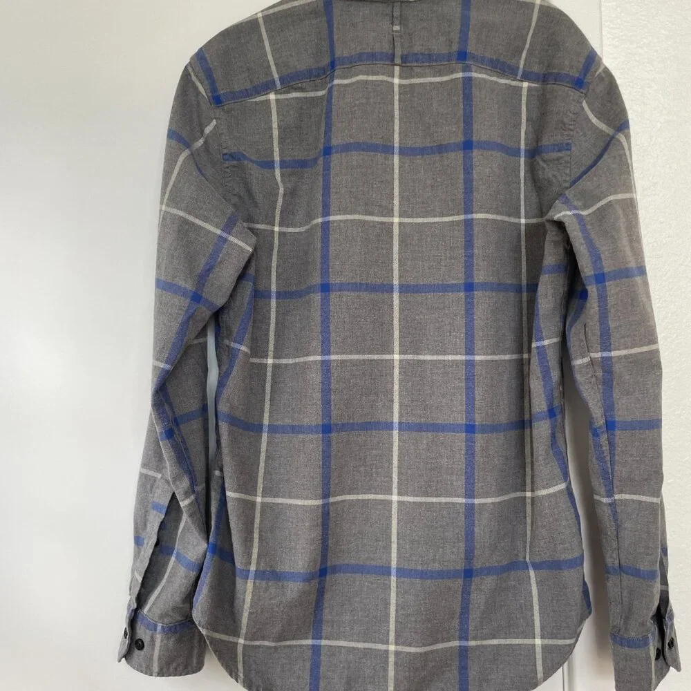 Banana Republic Luxe Flannel Grant Fit Windowpane Plaid Button Down Shirt,‎ M